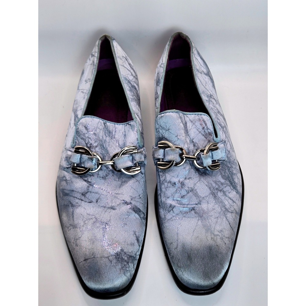 After Midnight Men's Marble Print Loafers Silver Chain Buckle Dress Shoes Size 8